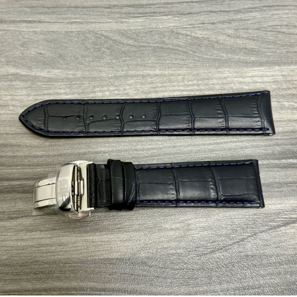 NEW Original Tissot 21mm-18mm Navy Blue Band Strap Leather Watch with Clasp